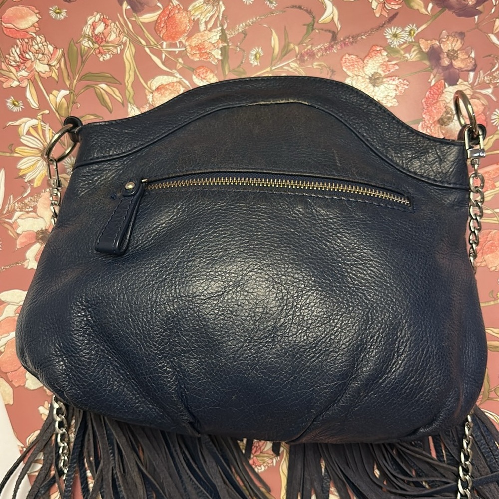 Blue fringe, Genuine Leather crossbody bag. frosting by Mary Norton. - Picture 4 of 7